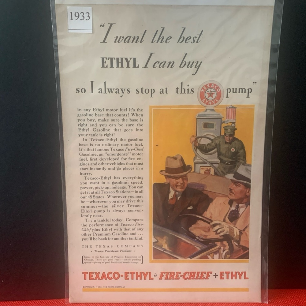 Vintage 1933 Texaco Ethyl Fire Chief I Want the Best Ethyl I Can Ad Advertisment